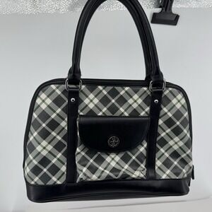 Giani Bernini Plaid Dome Satchel Black Trim Structured Bowler Handbag Plaid